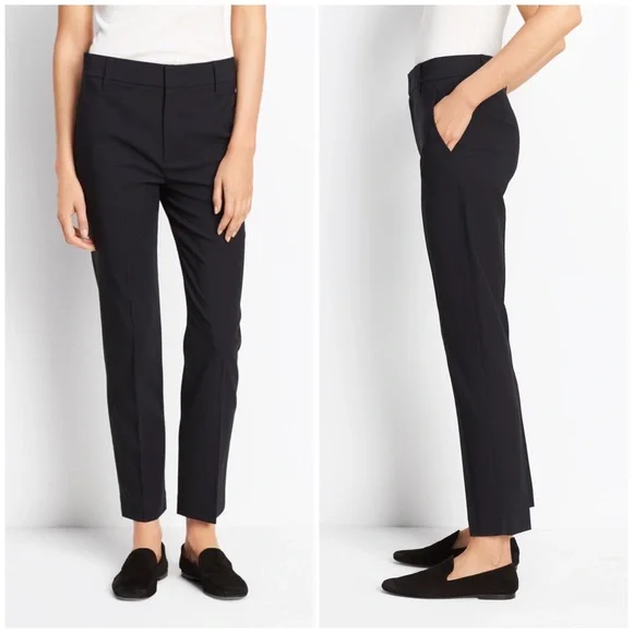 $265 NWOT Vince Navy Blue Wool Slim Straight-leg Cropped Trousers Dress Pants 4 - Picture 1 of 11